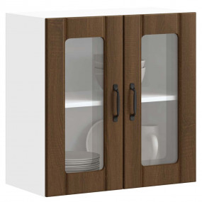 Kitchen Wall Cabinet Brown Oak Engineered wood and glas...