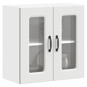 Kitchen Wall Cabinet White Engineered Wood and Glass St...
