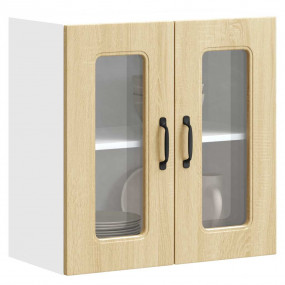 Kitchen Wall Cabinet Sonoma oak Engineered wood and gla...