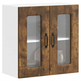Kitchen Wall Cabinet Smoked Oak Engineered Wood and Gla...