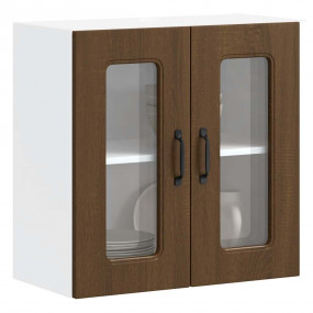 Kitchen Wall Cabinet Brown Oak Engineered Wood and Glas...