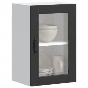 Kitchen Wall Cabinet Black Engineered wood and glass St...