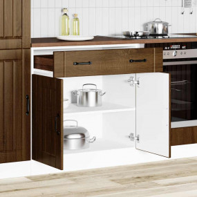 Kitchen Base Cabinet Brown Oak Engineered Wood Medium
