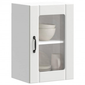 Kitchen Wall Cabinet White Engineered wood and glass Me...