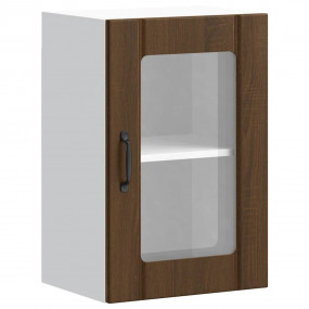 Kitchen Wall Cabinet Brown Oak Engineered Wood and Glas...