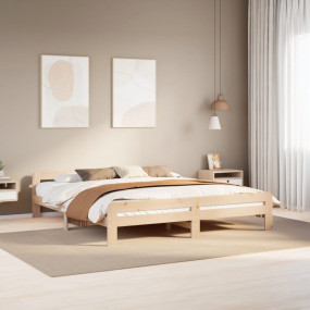Bed Frame Natural Pine Solid Pinewood 78.7 x 78.7 in Be...