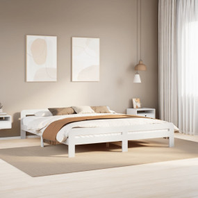 Bed Frame White Solid pinewood, plywood Double Minimali...