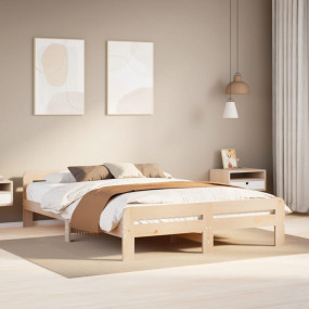 Bed Frame Pine Wood Solid Pine Wood, Plywood Double Bed...