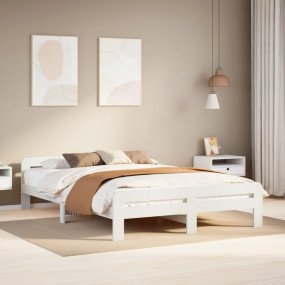 Bed Frame White Solid Pine Wood King Durable Bed Frame