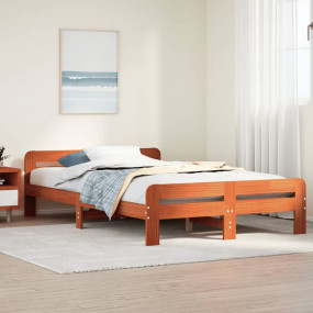 Bed Frame Wax Brown Solid Pine Wood, Plywood Full