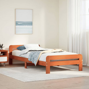 Bed Frame Wax Brown Solid Pine Wood, Plywood Single Bed...