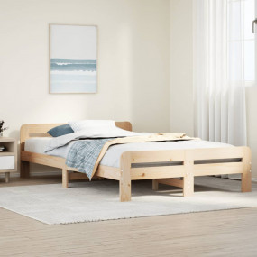 Bed Frame Natural Pine Solid Pine Wood, Plywood Full Be...