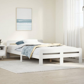 Bed Frame White Solid Pinewood, Plywood Full Bed Frame
