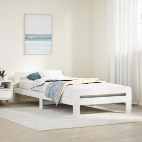 Bed Frame White Solid pinewood, plywood Small Single Du...