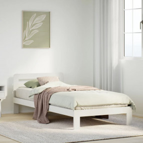 Bed Frame White Solid pine wood 90x79 in Bed Frame Rect...