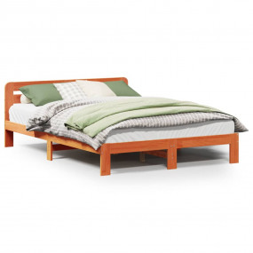 Bed Frame Wax Brown Solid Pine Wood Full Bed Frame Rect...