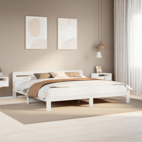 Bed Frame White Solid Pine Wood Double Bed Frame Rectan...