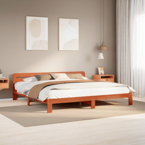 Bed Frame Wax brown Solid pine wood, Plywood 78.7 x 78....