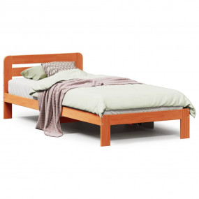 Bed Frame Wax brown Solid pine wood, Plywood Small Sing...