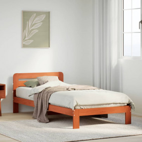 Bed Frame Wax brown Solid pine wood Twin Bed Frame Rect...