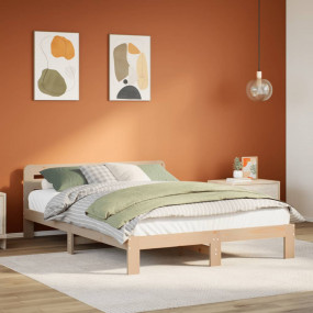 Bed Frame Natural wood Solid Pine Wood Small Double Bed...