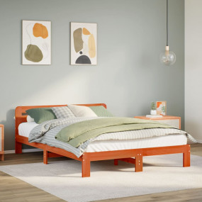 Bed Frame Wax Brown Solid Pine Wood Small Double Modern