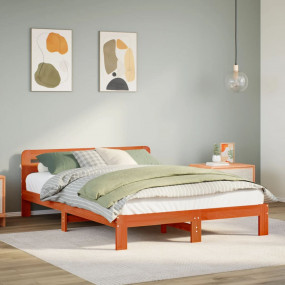 Bed Frame Wax brown Solid pine wood Double Rectangular ...