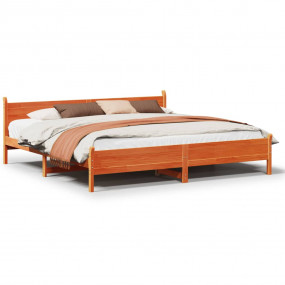 Bed Frame Wax Brown Solid Pine Wood Super King Bed Fram...