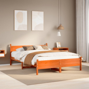 Bed Frame Wax Brown Solid Pine Wood Double Bed Frame