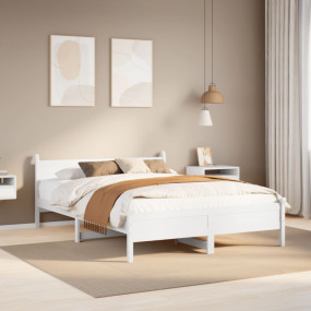 Bed Frame White Solid Pine Wood King Bed Frame Rectangu...