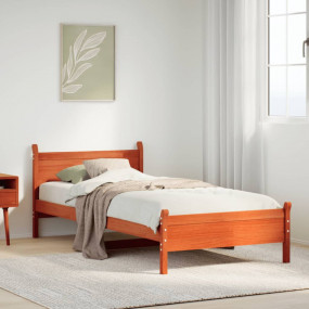 Bed Frame Wax Brown Solid Pine Wood, Plywood Single Bed...