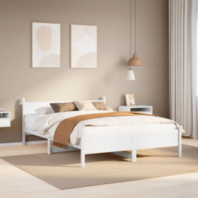 Bed Frame White Solid Pine Wood, Plywood 53.1 x 74.8 in...