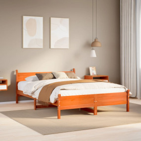 Bed Frame Wax brown Solid pine wood, Plywood (slats) Fu...