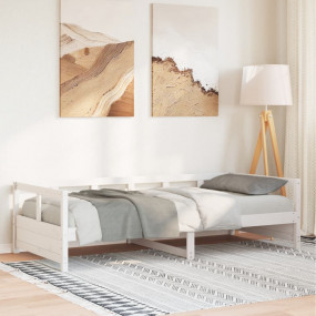 Daybed White Solid Pine Wood Twin Convertible Transform...