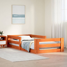 Bed Frame Wax Brown Solid Pine Wood, Plywood Slats Smal...