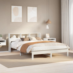 Bookcase Bed White Solid pine wood, Plywood Double Book...