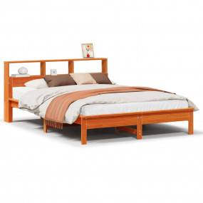 Bookcase Bed Wax brown Solid pine wood, Plywood Double