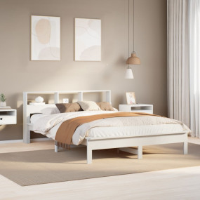 Bookcase Bed White Solid pine wood Small Double Storage