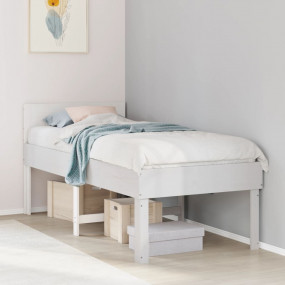 Bed Frame White Solid Pine Wood 35.4 in x 78.7 in Bed F...