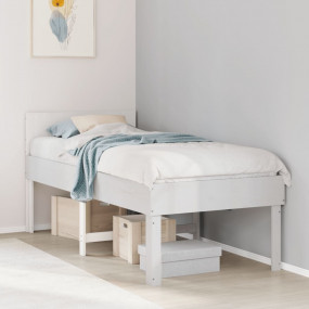 Bed Frame White Solid pine wood, Plywood Small Single B...