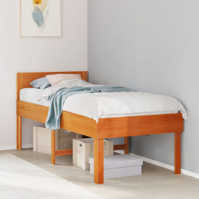 Bed Frame Wax Brown Solid Pine Wood Twin Bed Frame Rect...