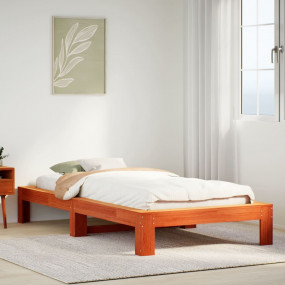 Bed Frame Wax Brown Solid Pine Wood, Plywood Single Bed...