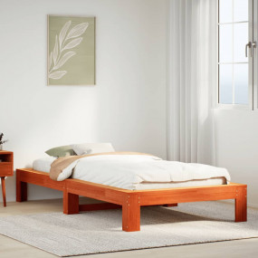 Bed Frame Wax Brown Solid Pine Wood Twin Bed Frame Rect...