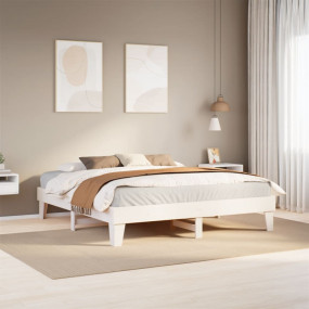 Bed Frame White Solid pine wood, Plywood 78.7 x 78.7 in...