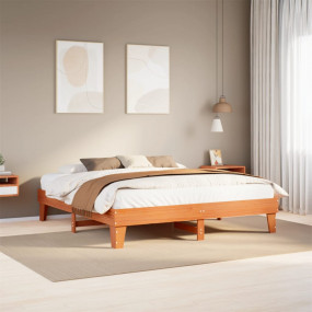 Bed Frame Wax Brown Solid Pine Wood Super King Durable
