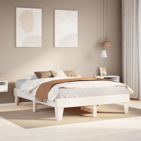 Bed Frame White Solid pine wood 63 x 79 in Bed Frame