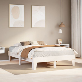 Bed Frame White Solid Pine Wood King Size Rectangular M...