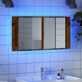 LED Mirror Cabinet Old Wood Engineered wood and glass M...