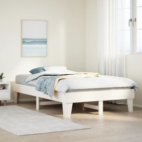 Bed Frame White Solid Pine Wood Full Bed Frame Rectangu...