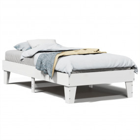 Bed Frame White Solid Pine Wood, Plywood Single Bed Dur...